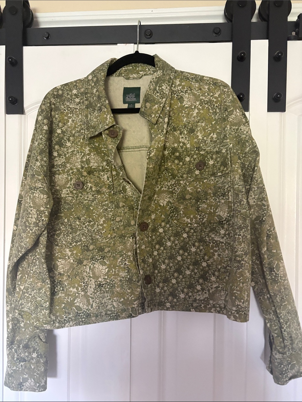 wild fable Olive Green Floral Button-Front Jean Jacket